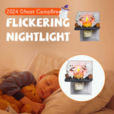 2024 Ghost Campfire Flickering Nightlight 2 Ghosts Roasting Plug Wall Spooky Fire Marshmallow Night Light For Halloween Decor