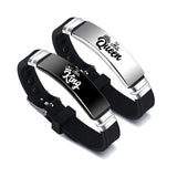 Black & Silver Couples Bracelets, Says ‘Her King’ & ‘His Queen’ Valentines Day Gift