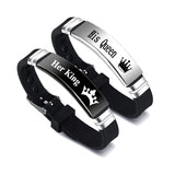 Black & Silver Couples Bracelets, Says ‘Her King’ & ‘His Queen’ Valentines Day Gift