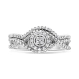 .925 Sterling Silver 1/6 Cttw Diamond Composite Halo and Split Shank Bridal Set Ring and Band  (I-J Color, I3 Clarity)