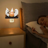 2024 Ghost Campfire Flickering Nightlight 2 Ghosts Roasting Plug Wall Spooky Fire Marshmallow Night Light For Halloween Decor